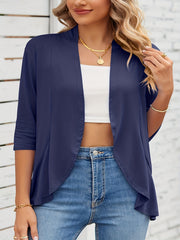 Casual Cardigan Women's Plus Solid Three Quarter Sleeve Open Front