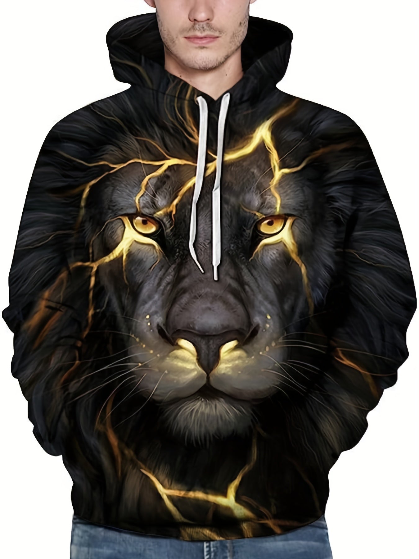 Men's Lion Graphic Hoodie Stretch 3D Print Sweatshirt