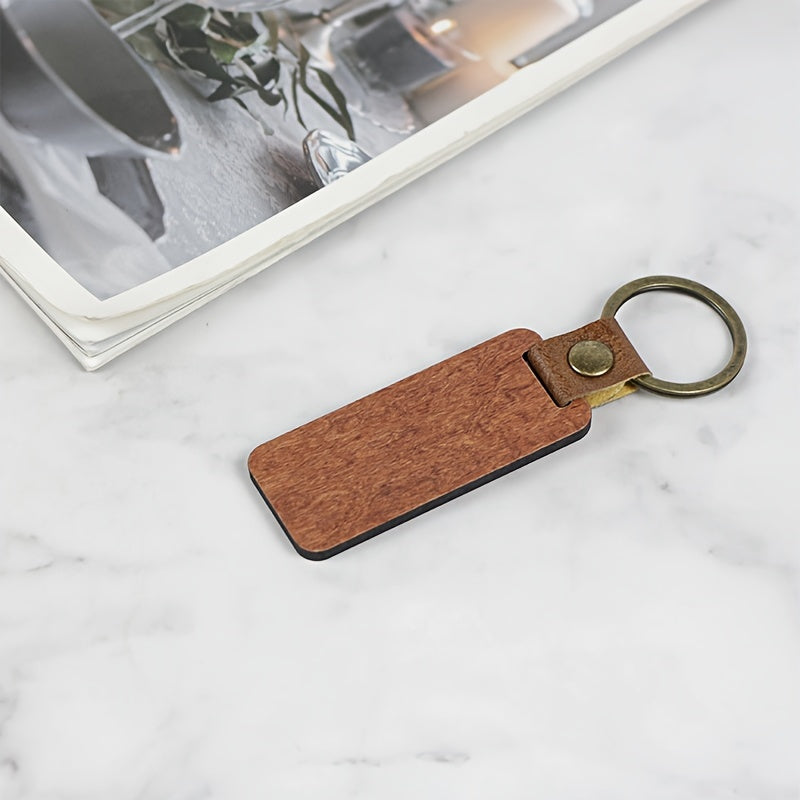 10pcs Rosewood Wooden Keychain Retro PU Leather Backpack Pendant Keychain