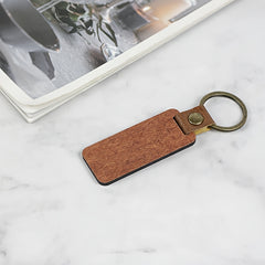 10pcs Rosewood Wooden Keychain Retro PU Leather Backpack Pendant Keychain