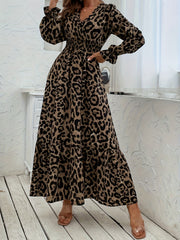 Leopard Print Flounce Sleeve Maxi Dress