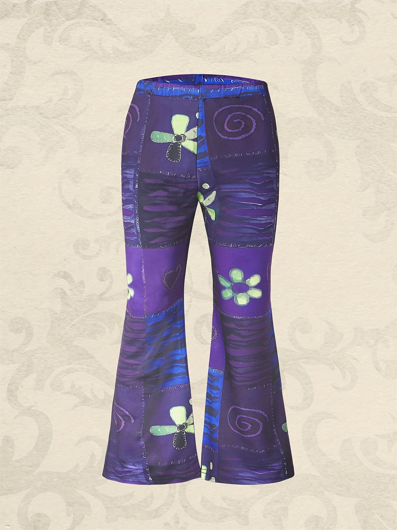 Colorblock Graphic Print High Waist Flared Leg Pants