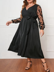 Mesh Lantern Sleeve Maxi Dress With Belt