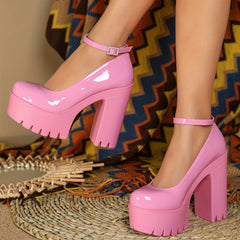 Women's Platform Chunky Heeled Pumps Ankle Strap Sandals