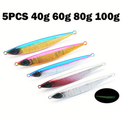 5PCS Deep Sea Fishing Iron Plate Bait Lure Luminous Reflective