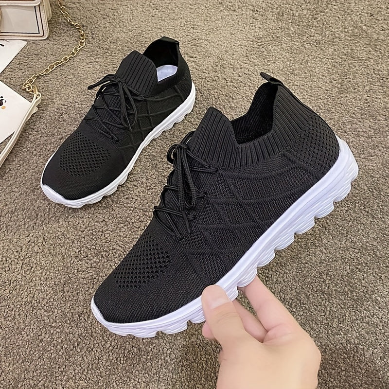 Women's Knitted Sports Shoes Comfy Lace Up Low Top Casual Running Sneakers