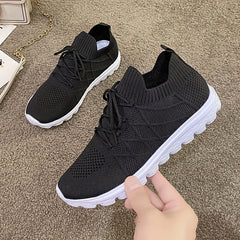 Women's Knitted Sports Shoes Comfy Lace Up Low Top Casual Running Sneakers