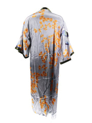 Plus Leaf Print Satin Kimono Cardigan Long Sleeve Open Front