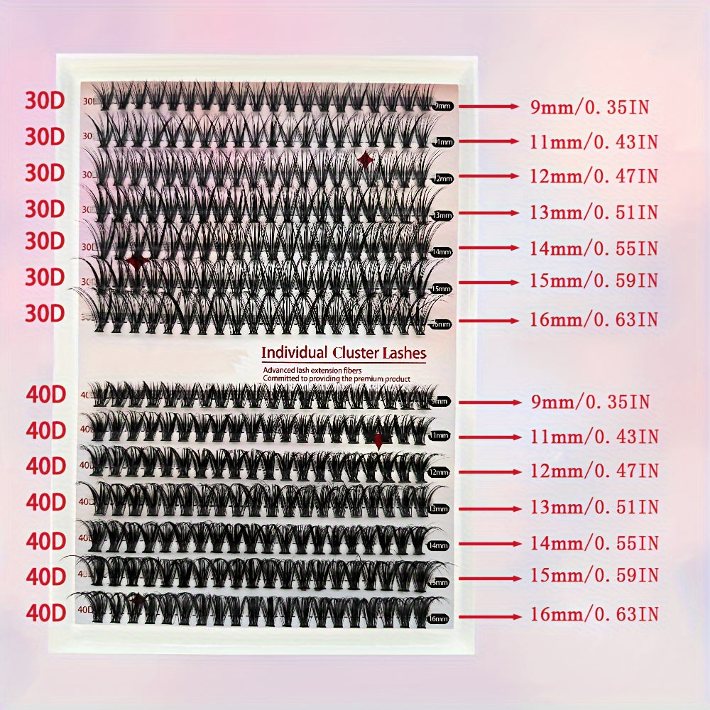 280 Pcs Cluster Lashes DIY Individual Lashes D Curling Fluffy False Eyelashes