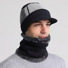 Cold Proof Woolen Cap Bib Suit Plus Velvet Knitted Hat Ear Protection