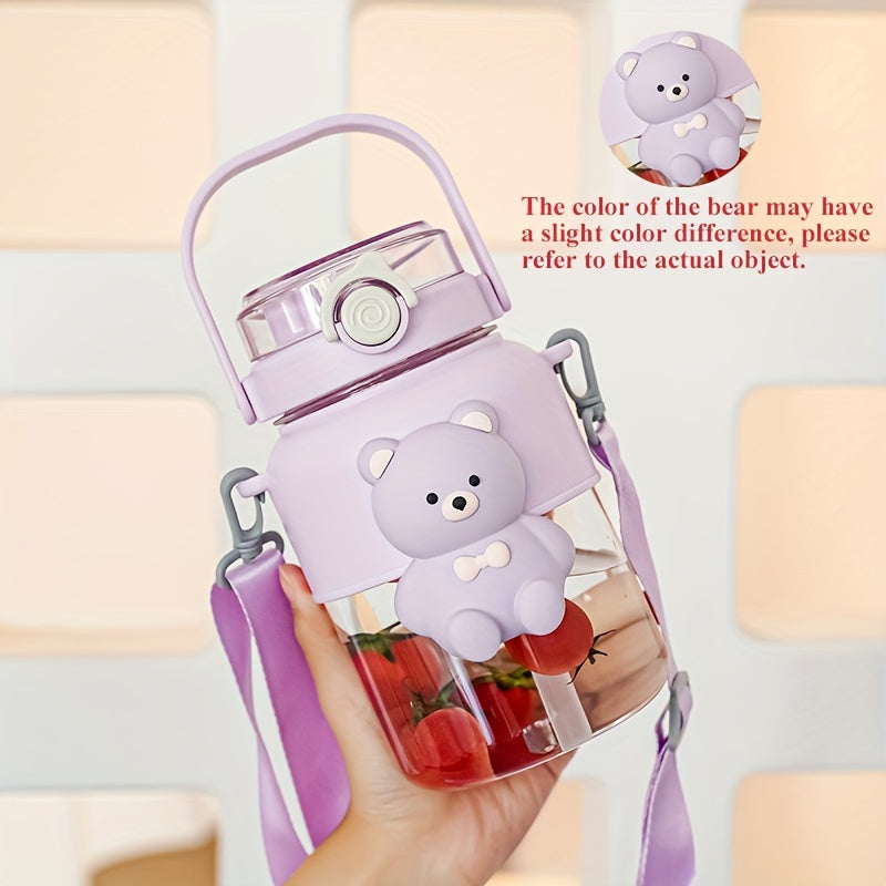 1100ml Cartoon Water Cup Large Capacity Plastic Bottle With Handle And Straw