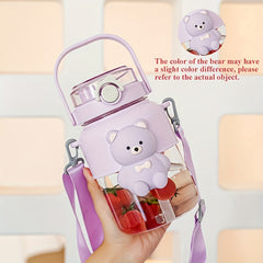 1100ml Cartoon Water Cup Large Capacity Plastic Bottle With Handle And Straw