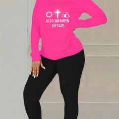 Women's Graphic Print V Neck Top & Leggings Set