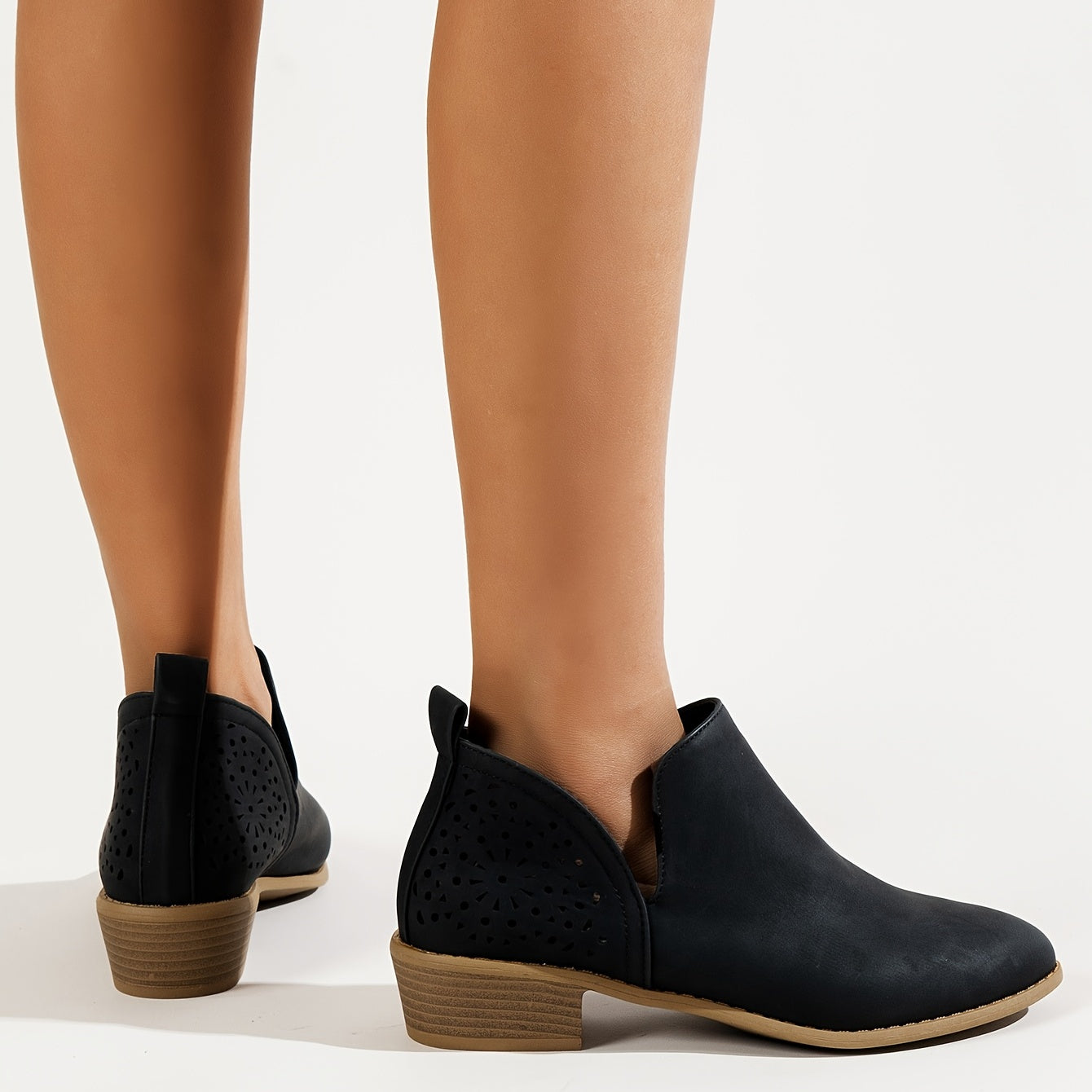 Women's V Cut Ankle Boots Block Heel Slip On Western Boots