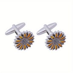 Men's Vintage Sunflower Cufflinks for Business Shirt