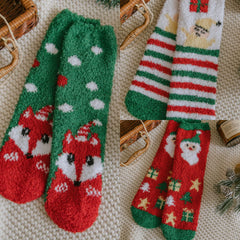 3 Pairs Cartoon Print & Fuzzy Warm Socks Women's Stockings