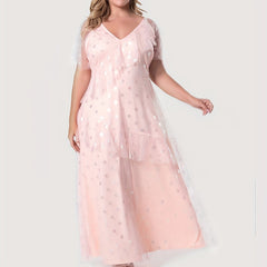 Women's Dot Contrast Mesh Layered Party Dress