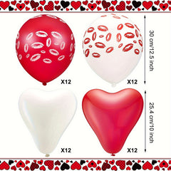 48pcs Anniversary Party Balloons - Lip and Heart Shapes with Red Lip Kiss Print