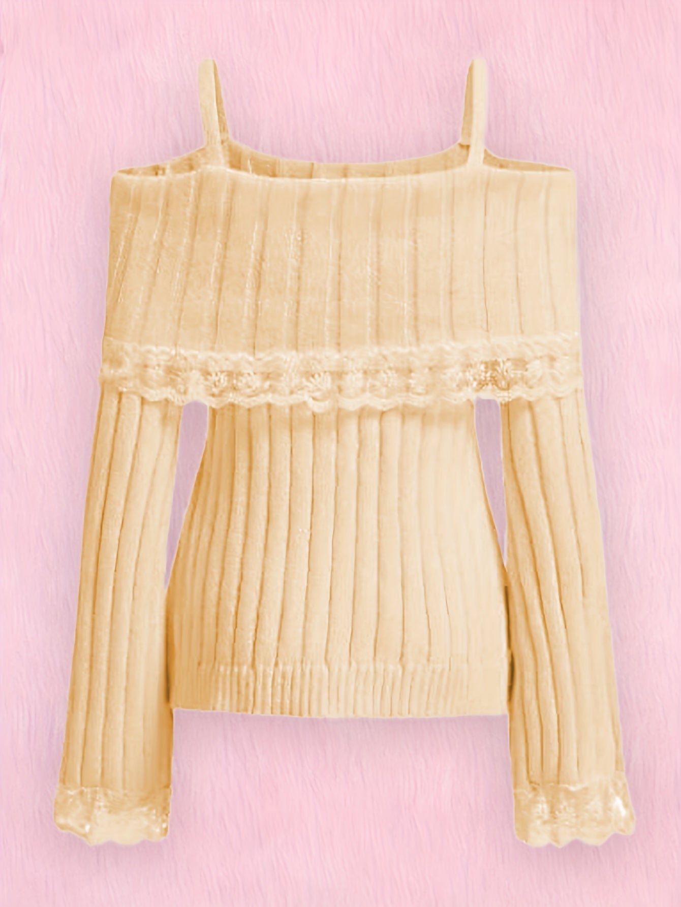 Sweetheart Neck Sweater with Lace Stitching