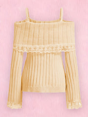 Sweetheart Neck Sweater with Lace Stitching