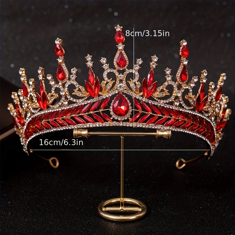 Baroque Red Rhinestone Necklace Crown Princess Queen Head Jewelry