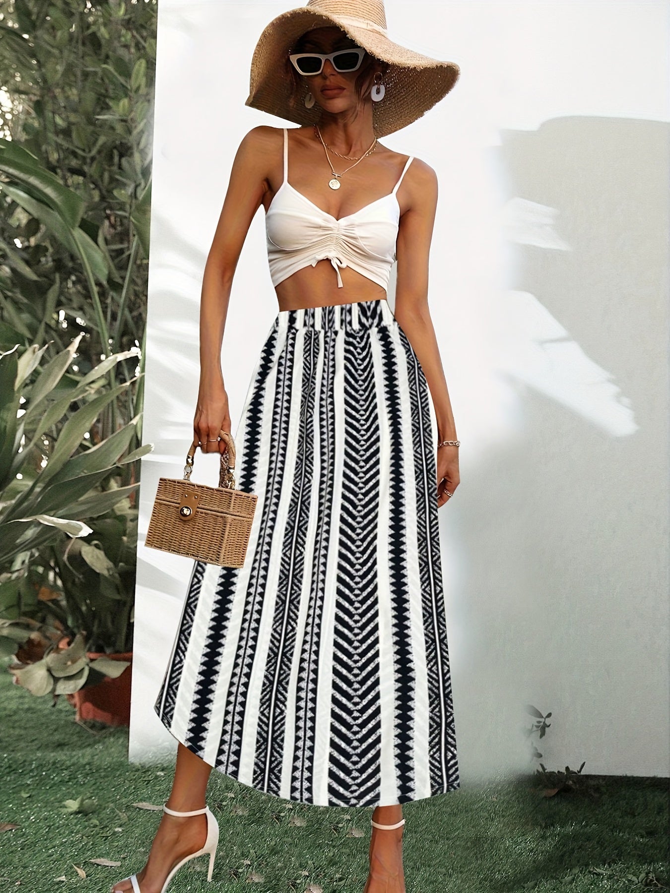 Geo Pattern A-line Skirt for Summer & Spring