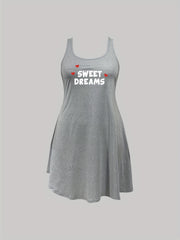 Heart & Letter Print Racer Back Tank Sleep Dress