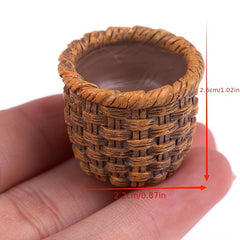 Mini Bamboo Basket Resin Ornaments for 1:12 Doll House