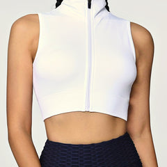Women's Zipper Front Cropped Tank Top Solid Sleeveless Shirts
