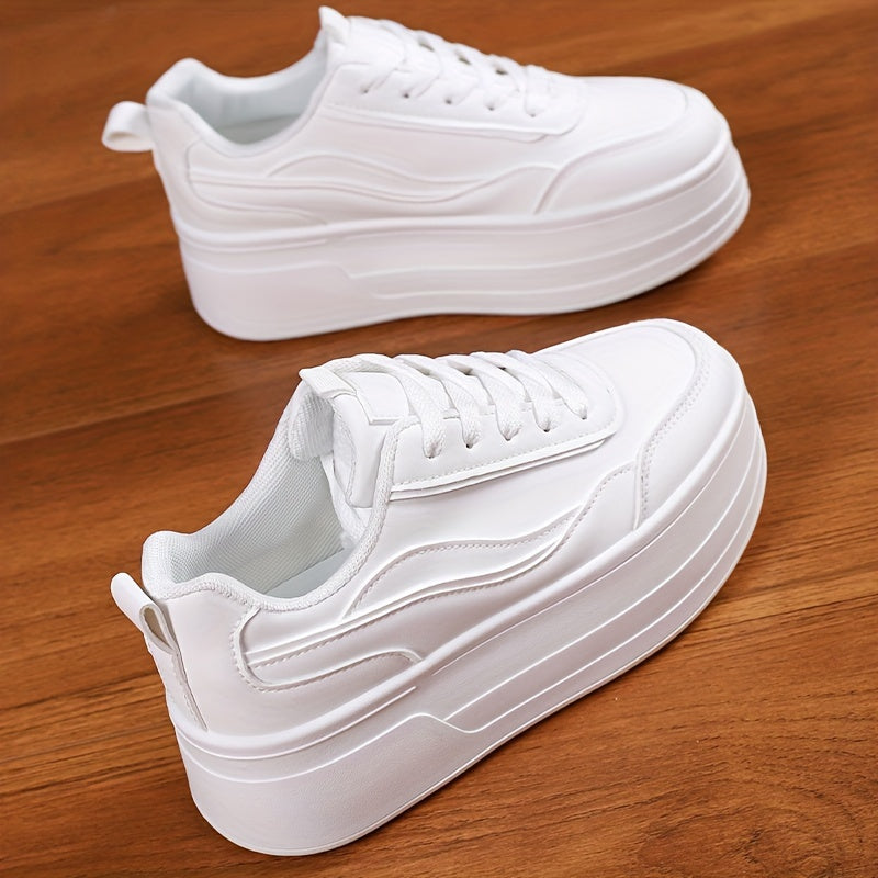 Women's Lace up Platform Sneakers Height Increased Skate Shoes