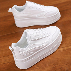 Women's Lace up Platform Sneakers Height Increased Skate Shoes