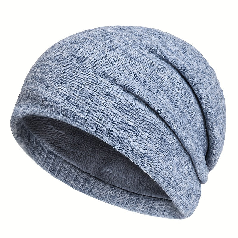 Outdoor Plus Velvet Knitted Hat Winter Solid Striped Warm Ear Protection