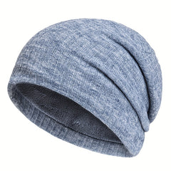 Outdoor Plus Velvet Knitted Hat Winter Solid Striped Warm Ear Protection