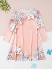Snowman Graphic Long Sleeve Dress Girls Spring Fall Christmas Gift Party