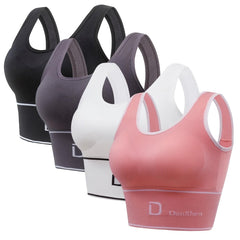 4pcs Letter Print Sports Bras Shockproof Push Up Bra Women's Lingerie