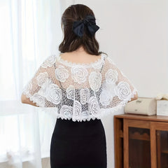 Rose Flower Thin Gauze Cape Bridal Dress Shawl