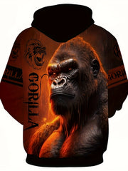 Chimp Print Hoodie for Men Kangaroo Pocket Graphic Pullover