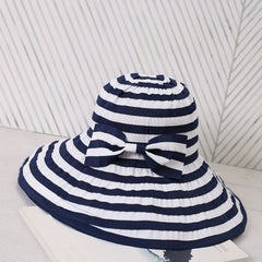 Sun Hat Bow Decor French Style Wide Brim UV Protection Bucket Hats