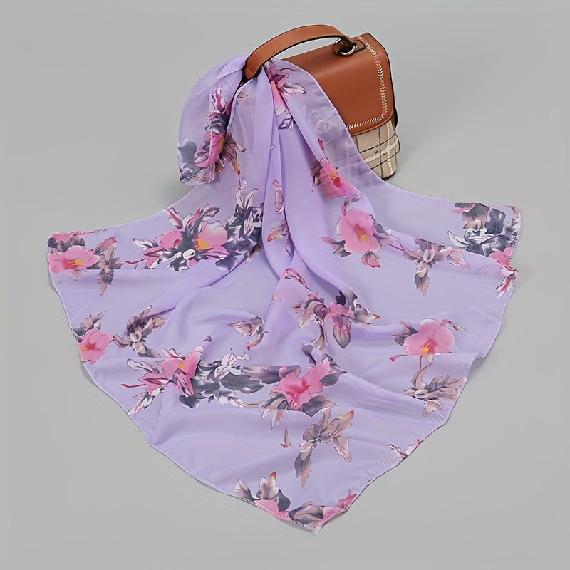 Flower Print Chiffon Scarf Square Shawl Casual Neckerchief