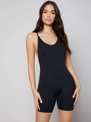Sleeveless Lounge Rompers Criss Cross Back Cami Shorts Bodysuit