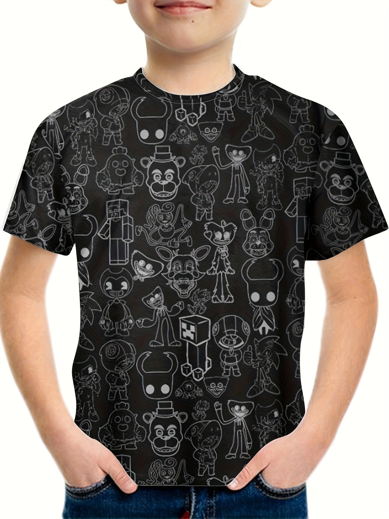 Anime Cartoon World Print T-shirt for Kids