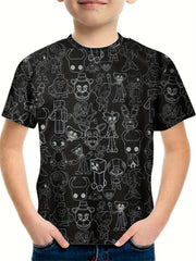Anime Cartoon World Print T-shirt for Kids