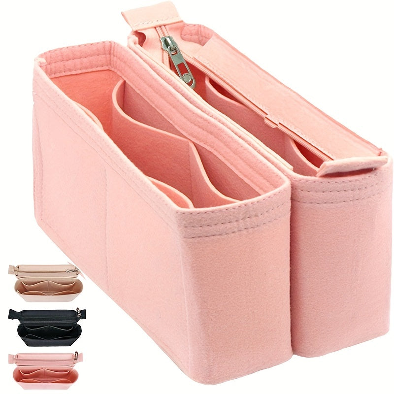 2pcs Felt Insert Organizer Storage Bag Zipper Liner Lightweight Portable Bag