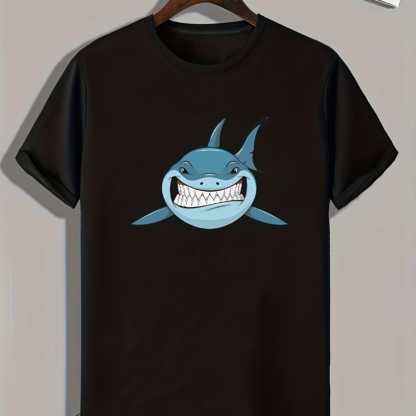 Cartoon Shark Print Men's Graphic T-shirt for Summer