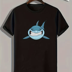 Cartoon Shark Print Men's Graphic T-shirt for Summer