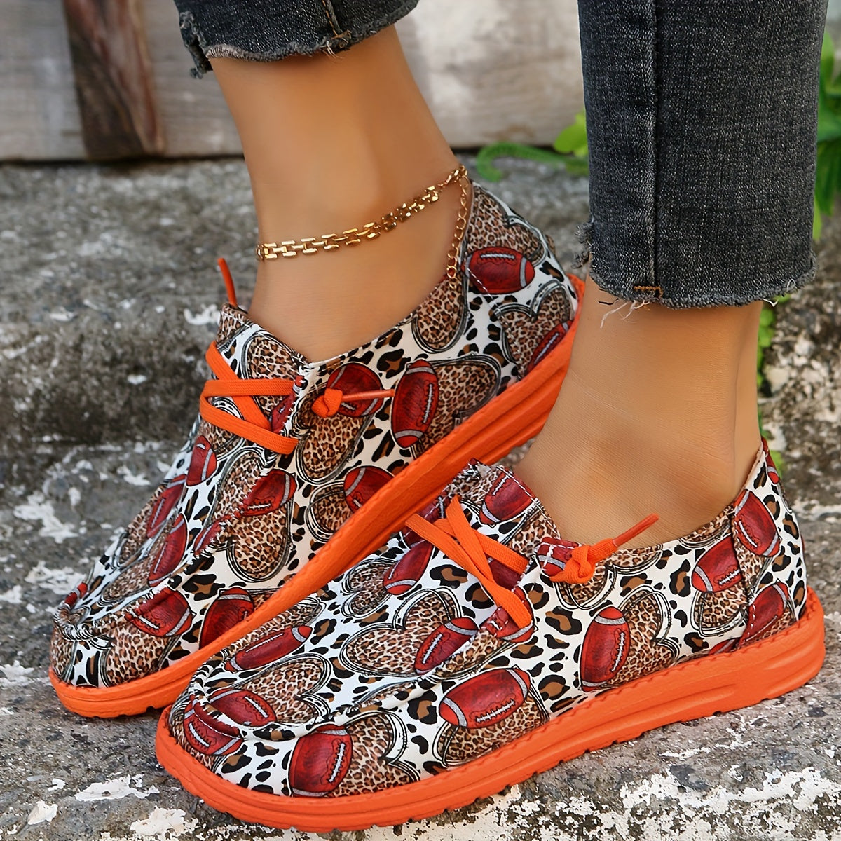 Personality Rugby Print Flat Shoes Women's Slip On Casual Shoes