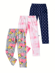 3-Pack Girls Stretchy Legging Pants Polka Dots Tie Dyed Floral Print