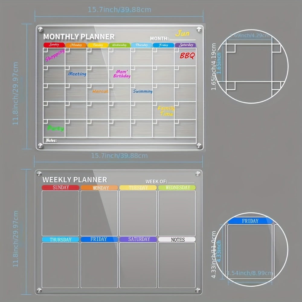 Acrylic Magnetic Refrigerator Calendar Monthly & Weekly