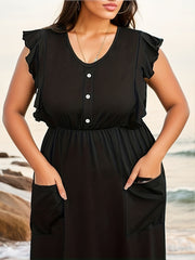 Ruffle Sleeve V Neck Nightdress With Pockets