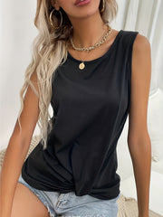 Solid Twist Front Crew Neck Tank Top